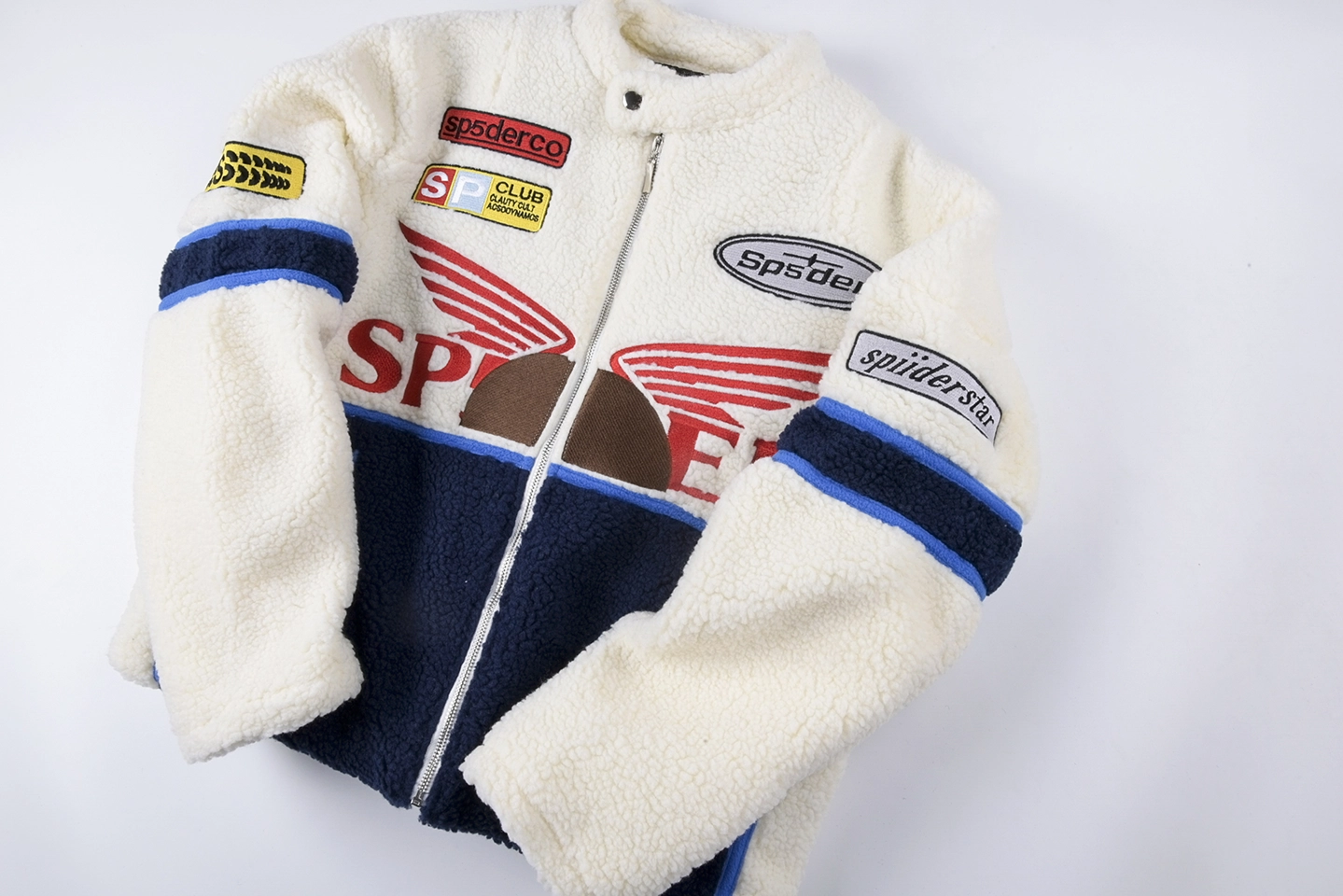 Sp5der-Cream-Navy-Wing-Racing-Sherpa-Jacket4.webp Sp5Der Cream Navy Wing Racing Sherpa Jacket