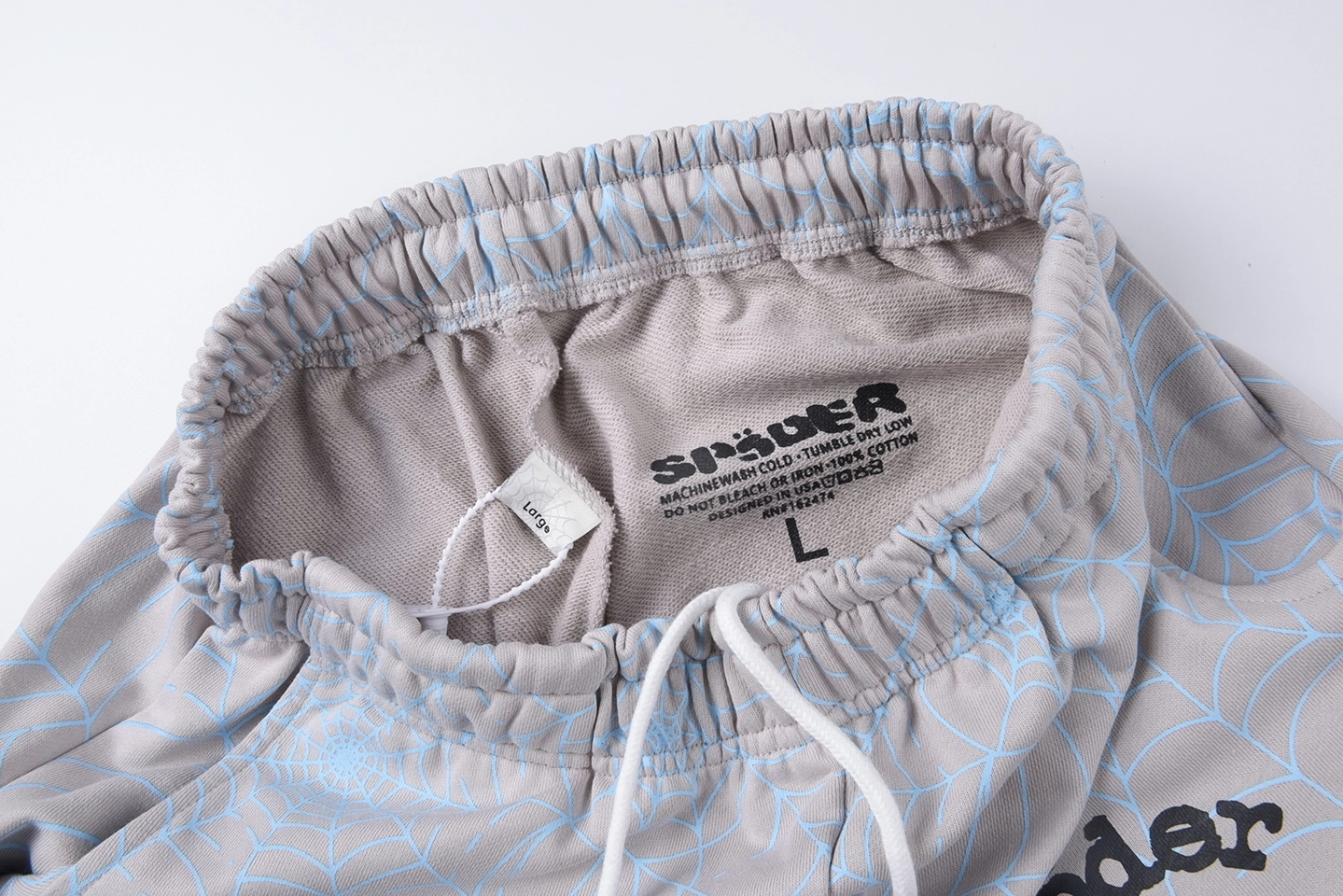 Sp5Der Grey Blue Web Print Sweatpants
