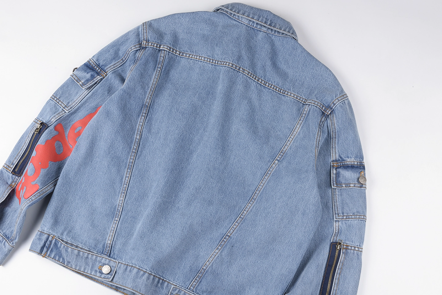 Sp5Der Light Blue Red Logo Denim Jacket