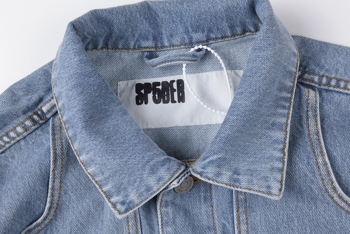 Sp5Der Light Blue Red Logo Denim Jacket