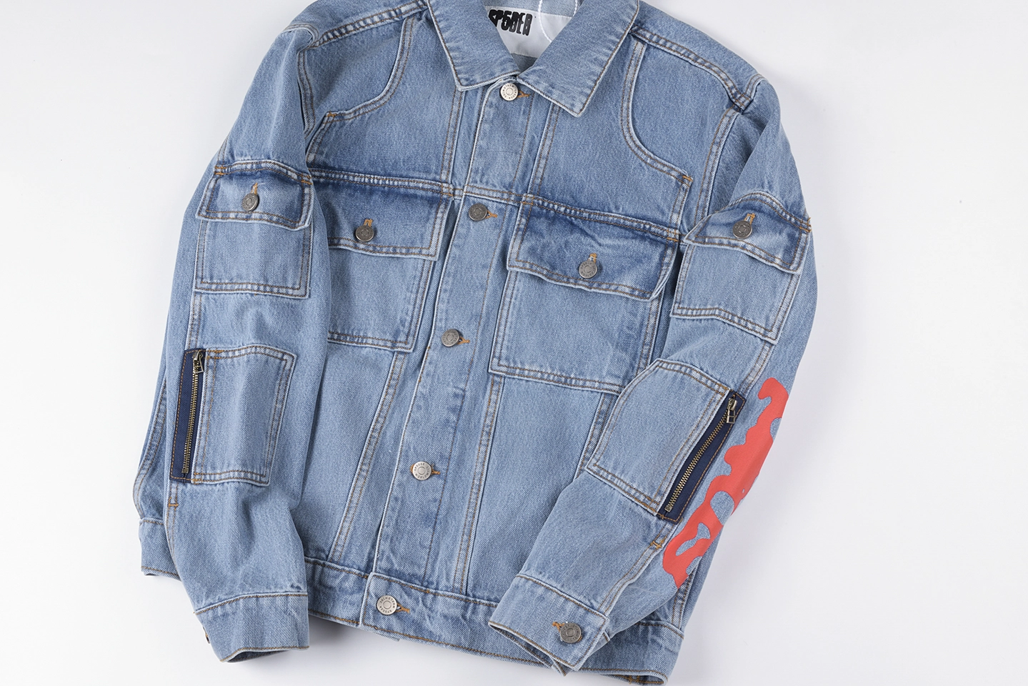 Sp5Der Light Blue Red Logo Denim Jacket