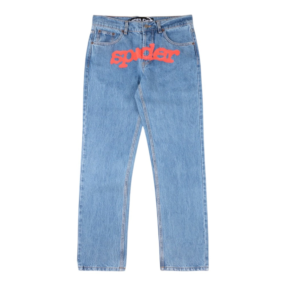 Sp5Der Light Blue Red Logo Denim Jeans