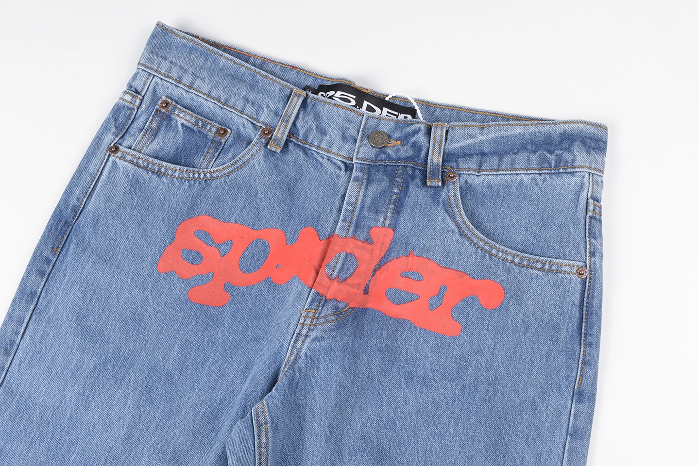 Sp5Der Light Blue Red Logo Denim Jeans