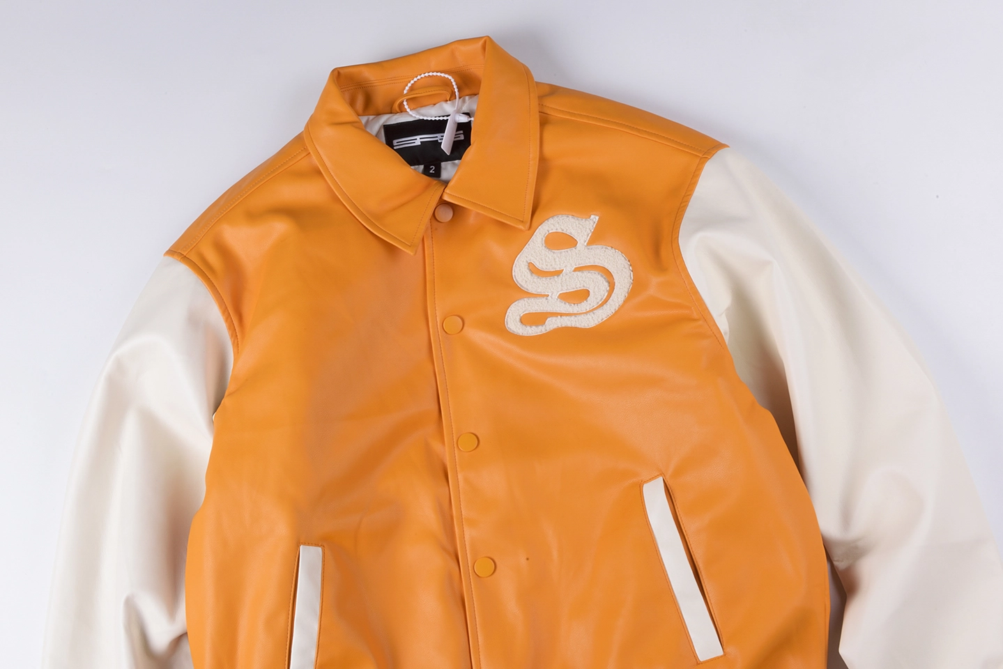 Sp5Der Orange White S Logo Varsity Jacket