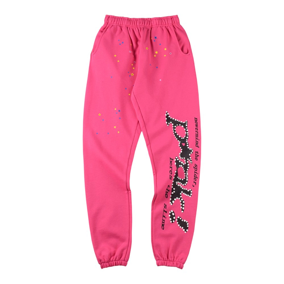 Sp5Der Pink Star Logo Graphic Sweatpants