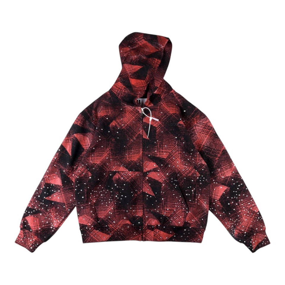 Sp5Der Red Black All Over Print Zip Hoodie