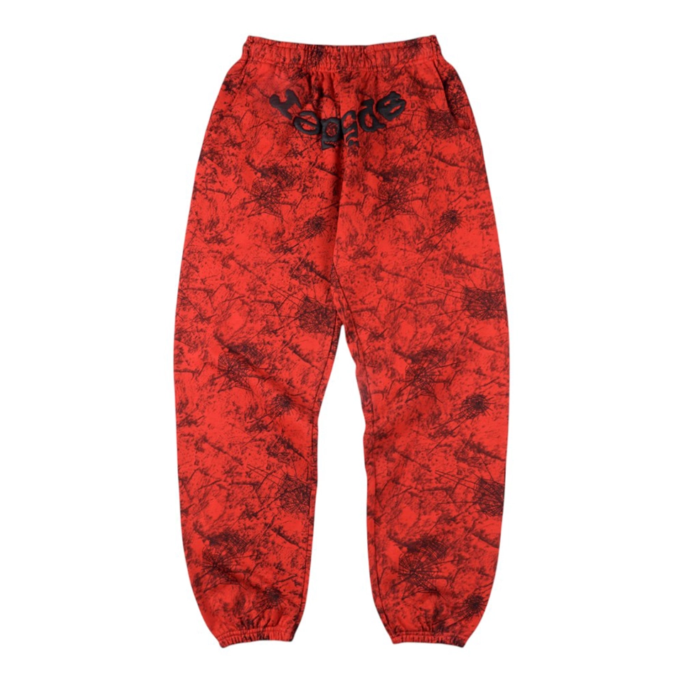 Sp5Der Red Web Print Sweatpants
