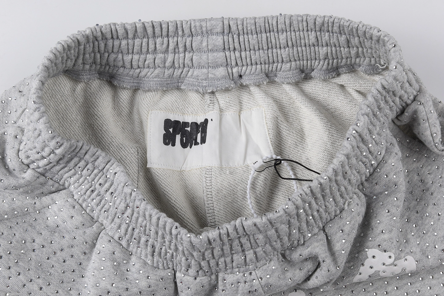 Sp5Der Rhinestone Logo Grey Mesh Shorts