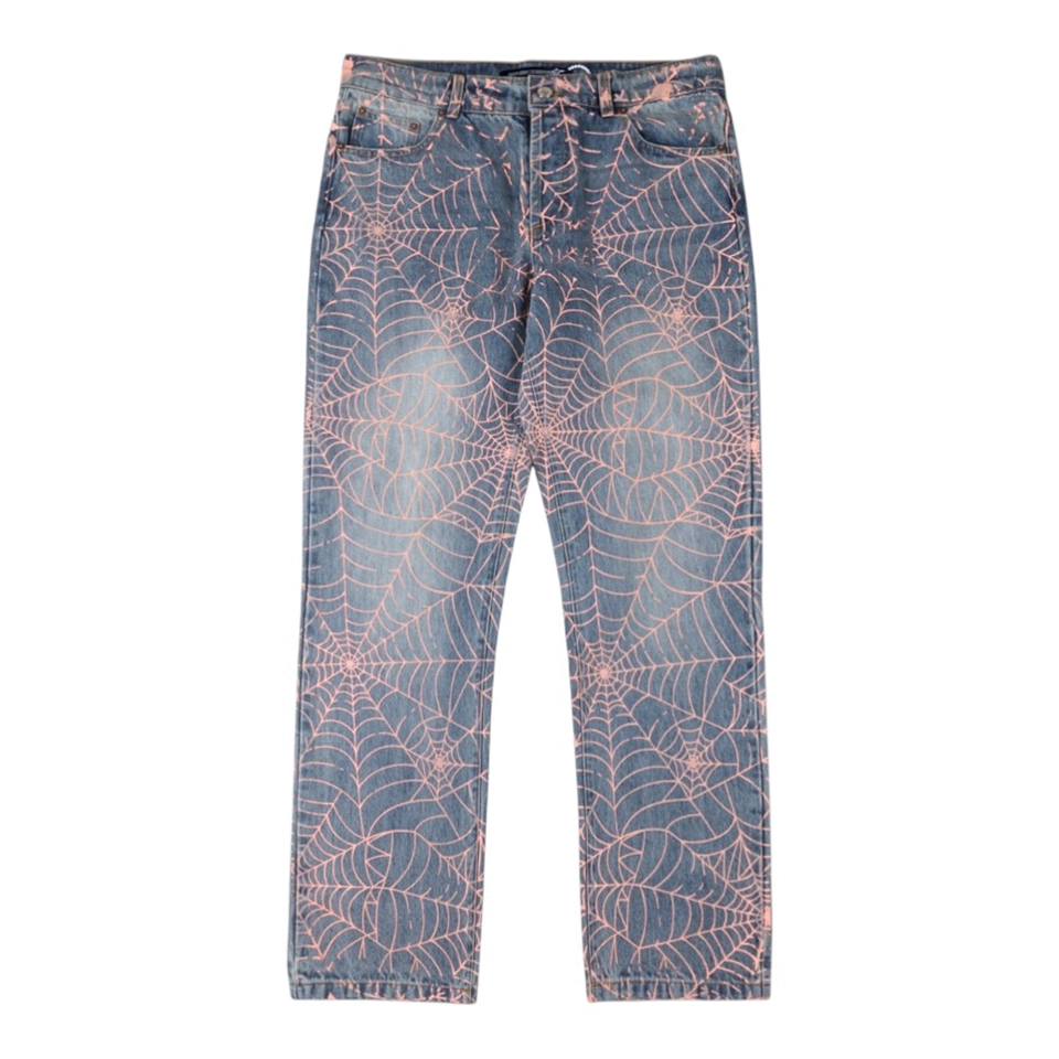 Sp5Der Washed Denim Pink Web Jeans
