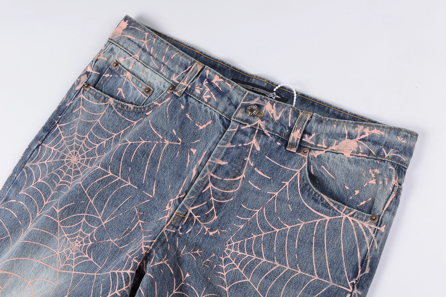 Sp5Der Washed Denim Pink Web Jeans