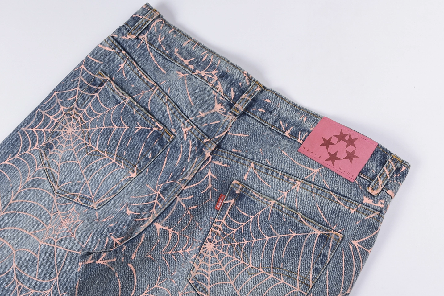 Sp5Der Washed Denim Pink Web Jeans