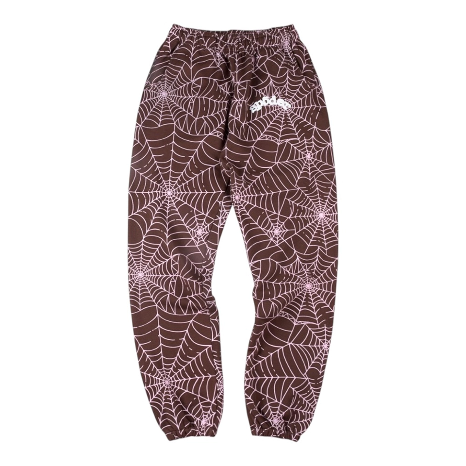 Sp5der-Web-Allover-Print-Brown-Sweatpants1.webp Sp5Der Web Allover Print Brown Sweatpants