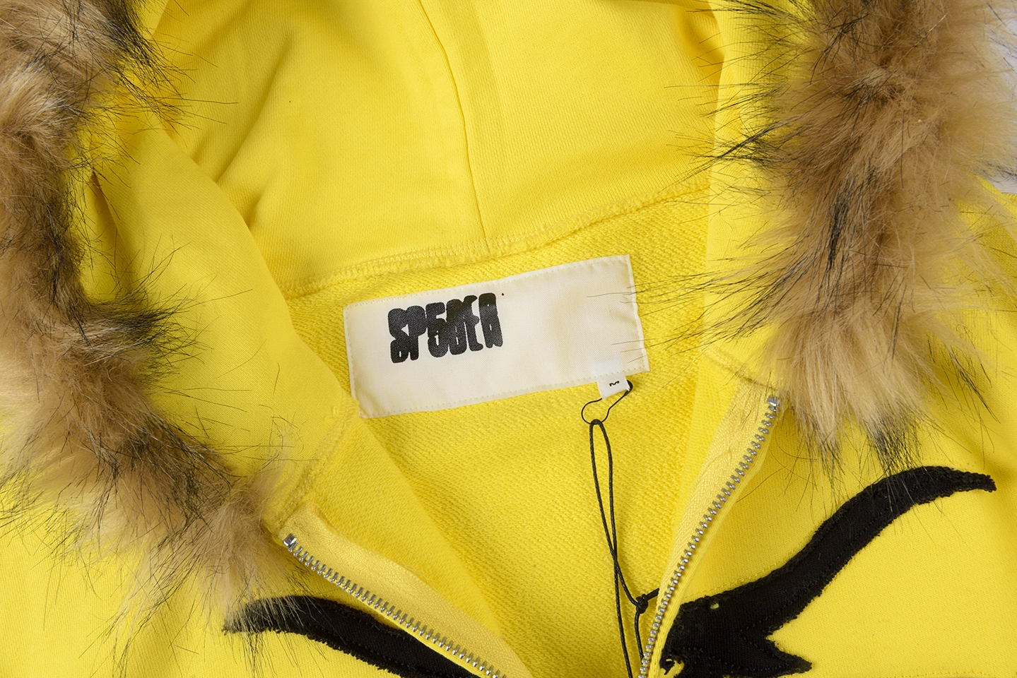 Sp5Der Yellow Fur Hood Logo Zip Hoodie