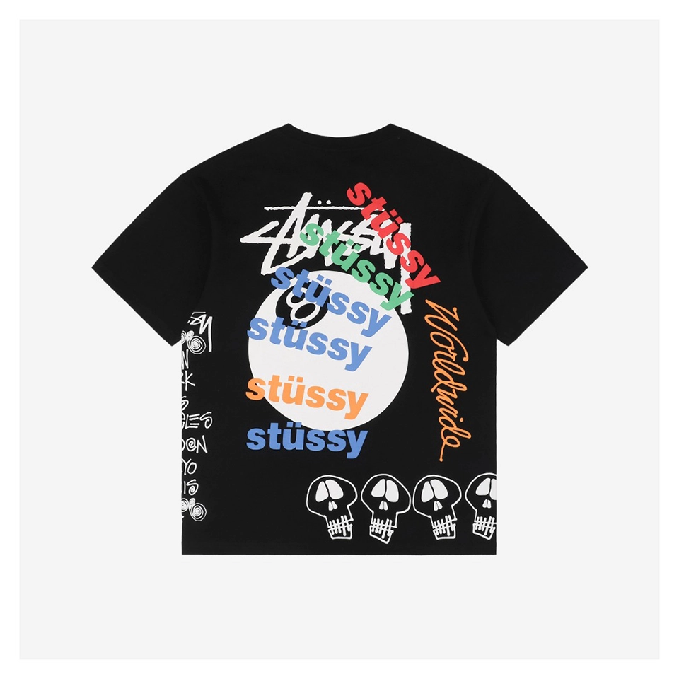 Stussy 8 Ball Skull Graffiti Print T Shirt