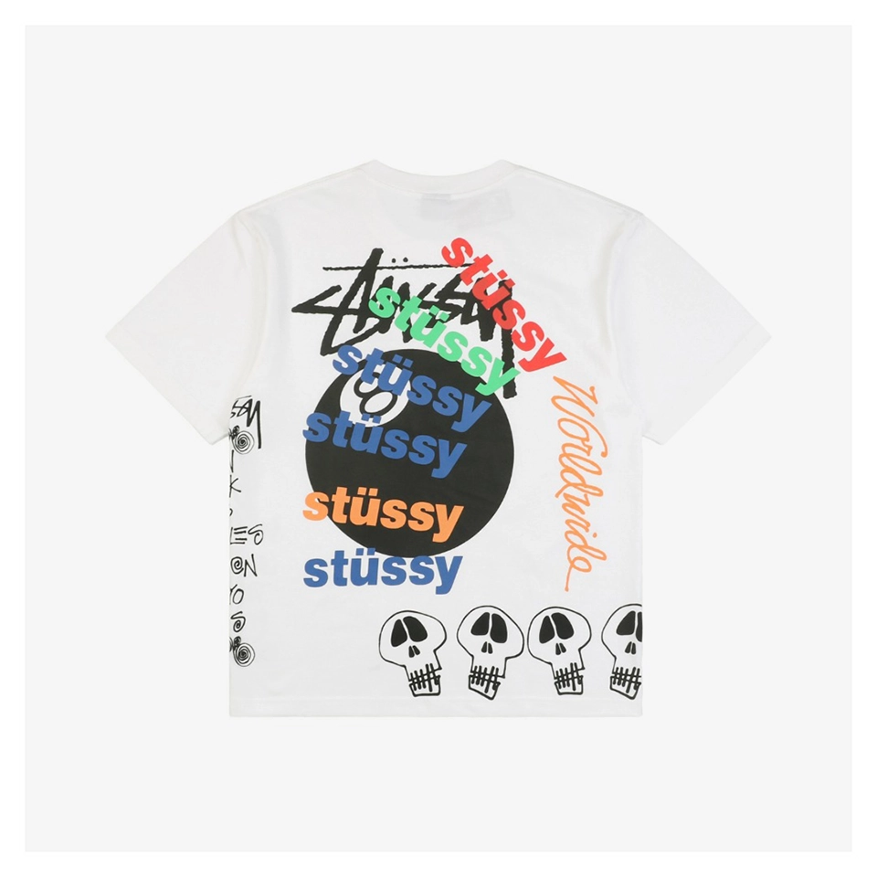 Stussy 8 Ball Skull Graffiti Print T Shirt