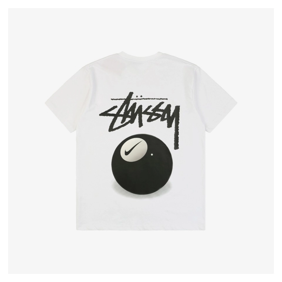 Stussy Mini Swoosh Black 8 Ball Print T Shirt
