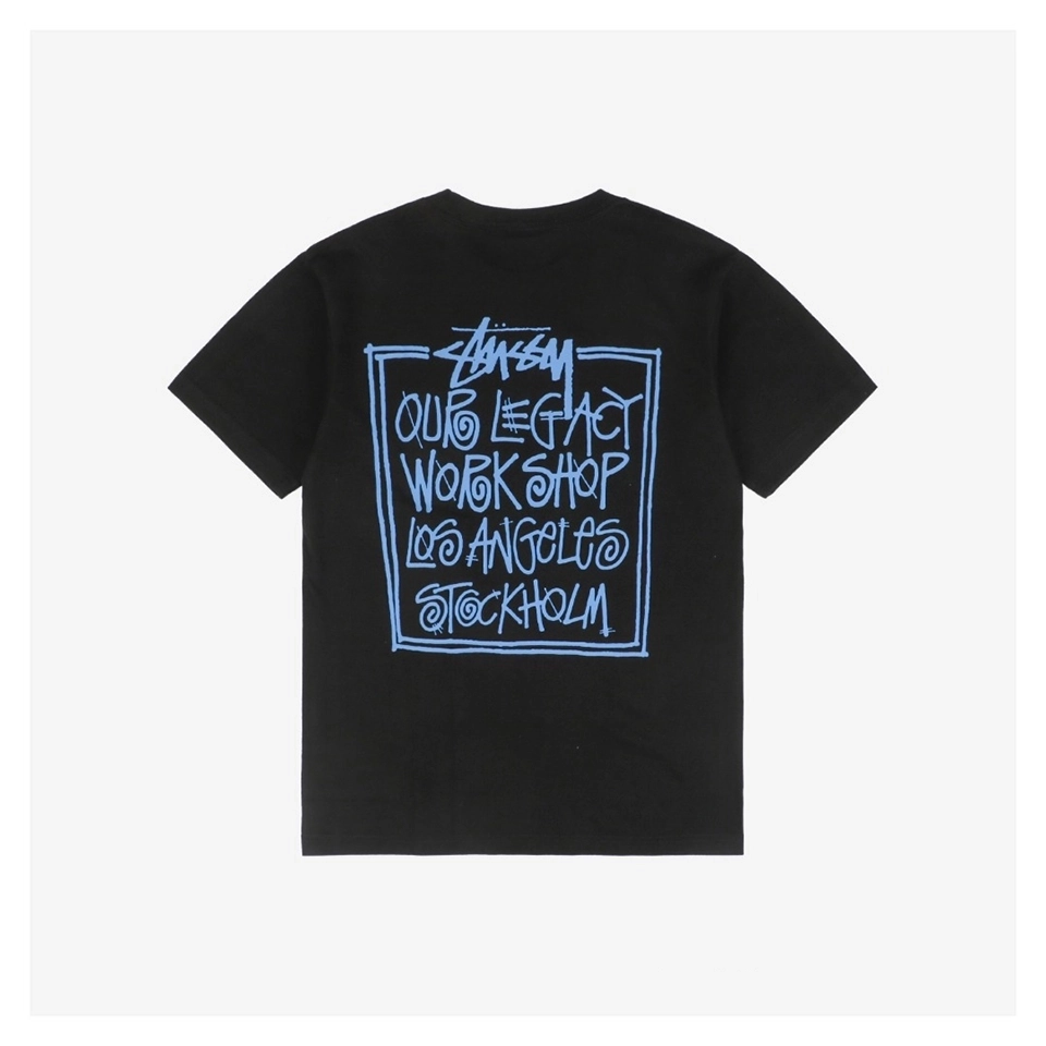 Stussy Yin Yang Graffiti Blue Letter Print T Shirt