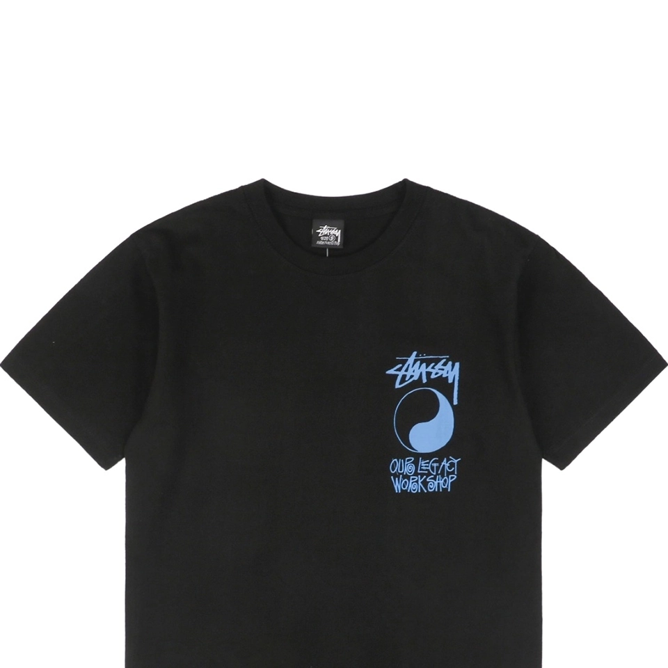 Stussy Yin Yang Graffiti Blue Letter Print T Shirt