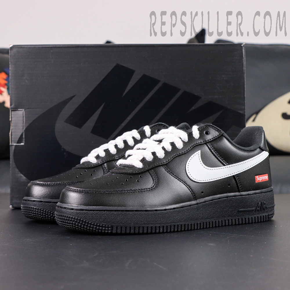Sup X Air Force 1 Low Box Logo Black White White Laces