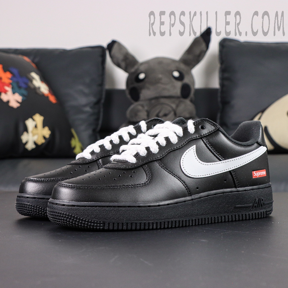 Sup X Air Force 1 Low Box Logo Black White White Laces