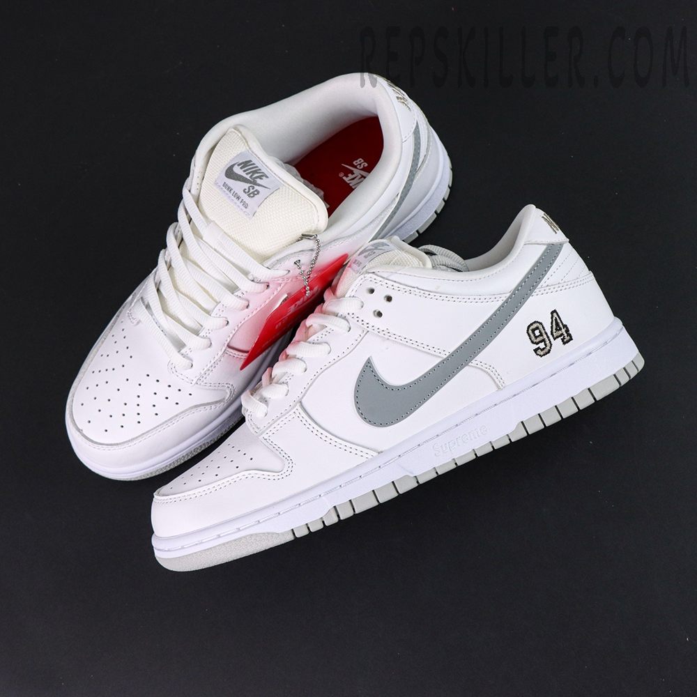 Sup X Dunk Low Sb White Metallic Silver