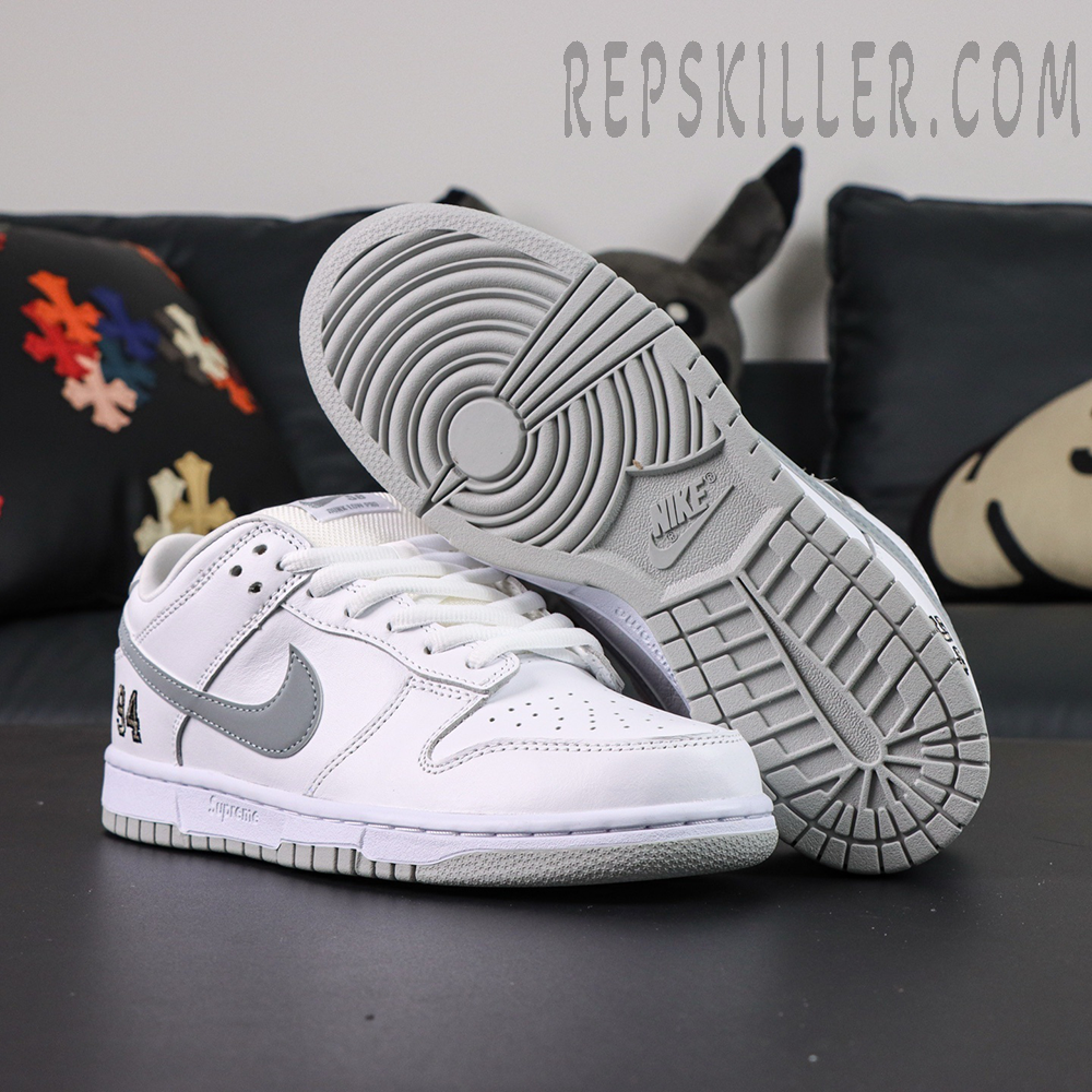 Sup X Dunk Low Sb White Metallic Silver