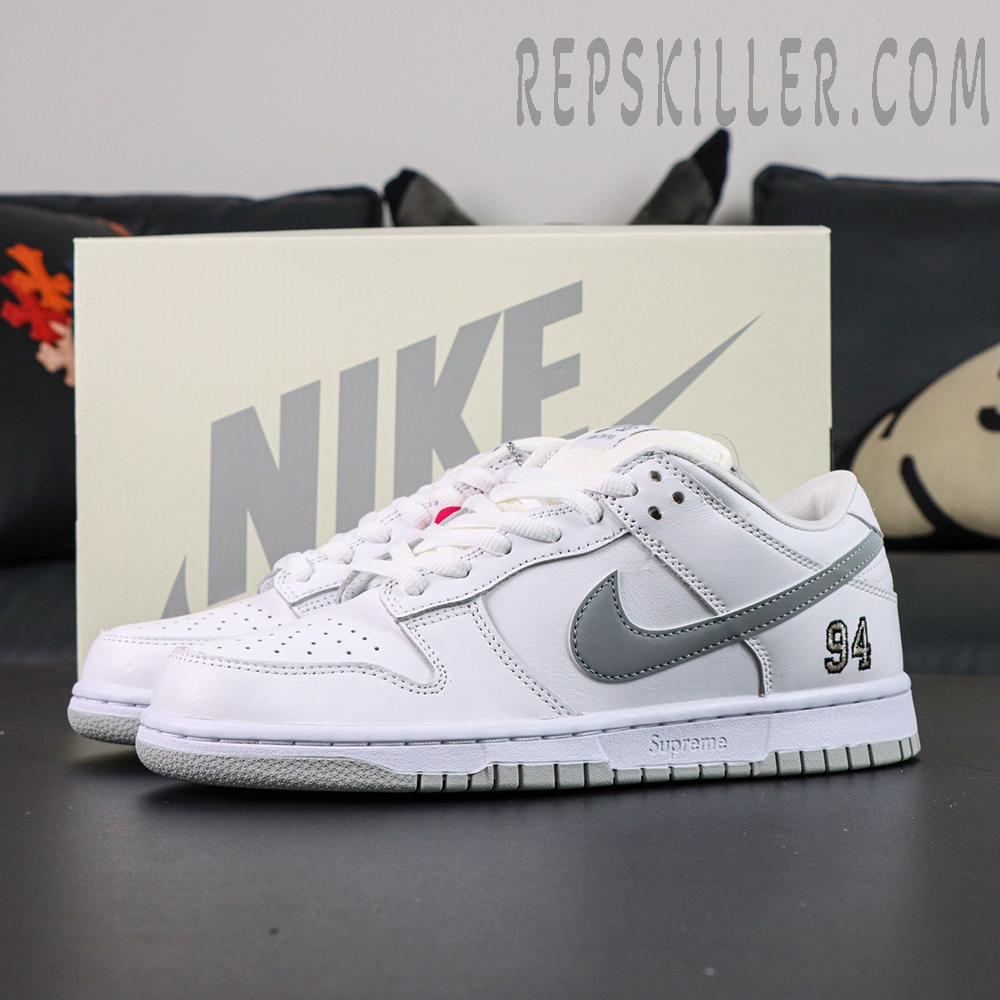 Sup X Dunk Low Sb White Metallic Silver