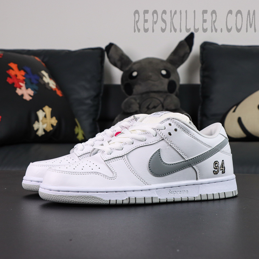 Sup X Dunk Low Sb White Metallic Silver