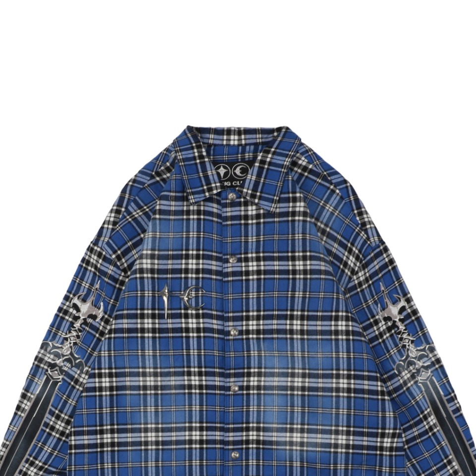 Thug Club Sword Embroidery Plaid Shirt Jacket
