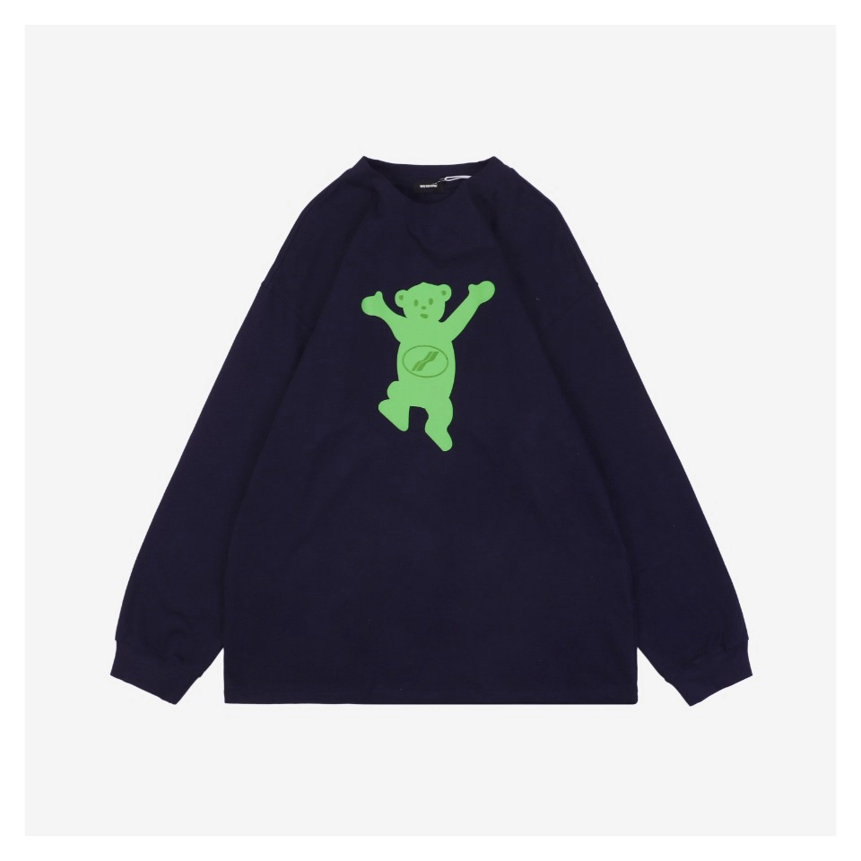 We11Done Raised Hands Bear Print Long Sleeve Shirt Navy