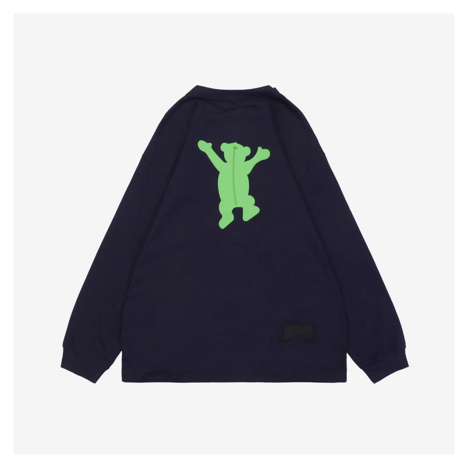 We11Done Raised Hands Bear Print Long Sleeve Shirt Navy