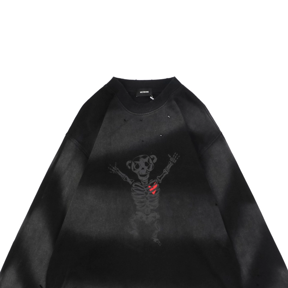 We11Done Skeleton Raised Hands Bear Print Long Sleeve Shirt