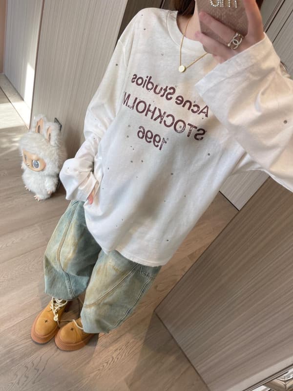 Acne Studios Distressed 1996 Rhinestone Lettering Shirt – Image 8 Acne Studios Distressed 1996 Rhinestone Lettering Shirt