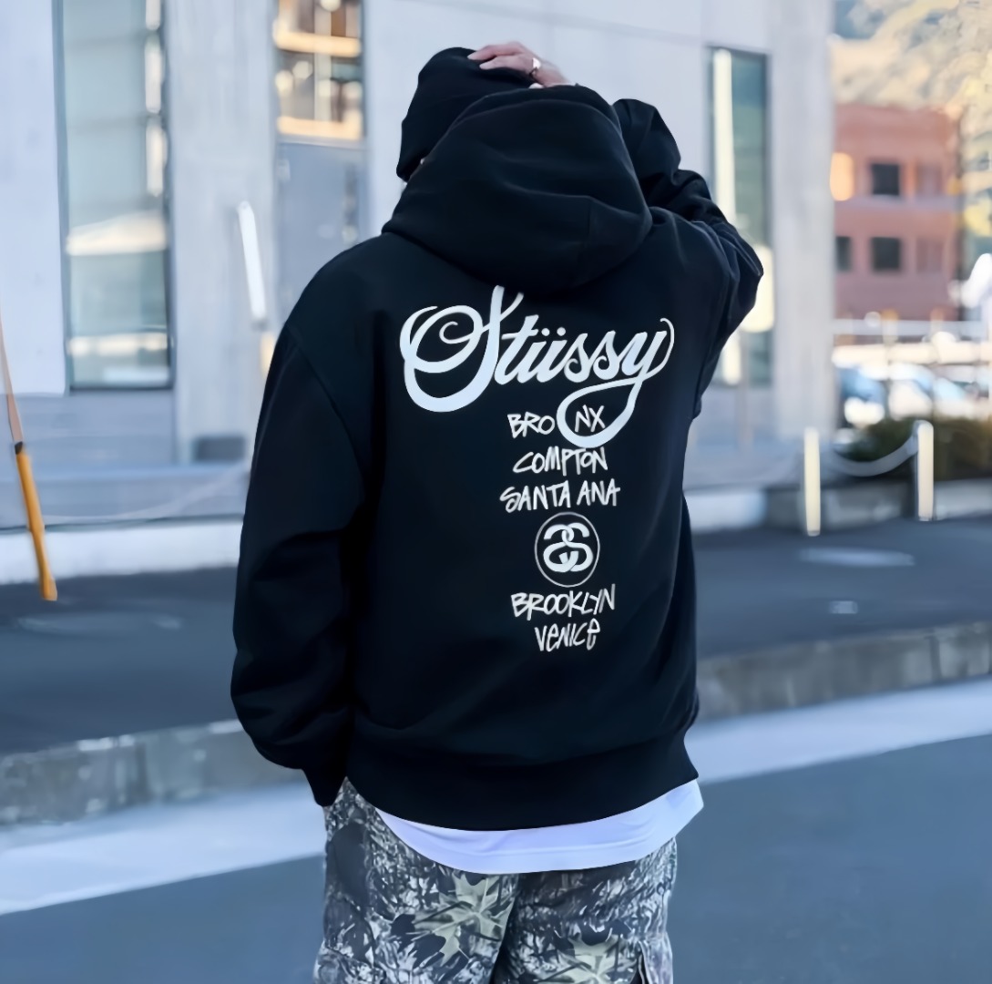 Stussy Tour Graffiti Letter Print Hooded Sweatshirt – Image 1 Stussy Tour Graffiti Letter Print Hooded Sweatshirt – Image 1