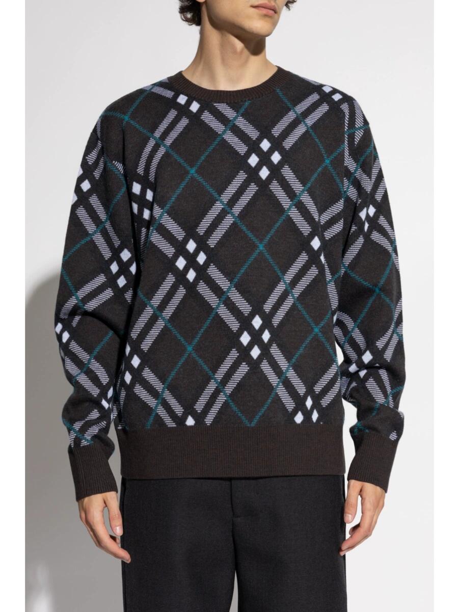 Bbrry Diagonal Plaid Round Neck Sweater – Image 1 Bbrry Diagonal Plaid Round Neck Sweater – Image 1