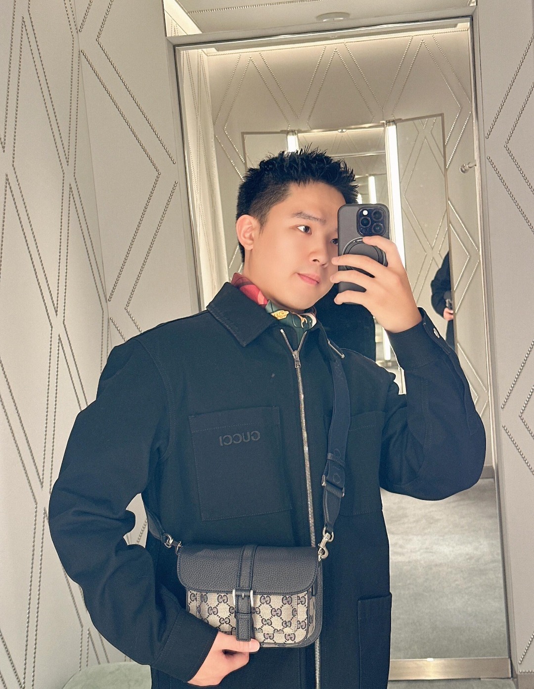 Back G Letter Heat Applied Diamond Embellishment Cargo Jacket – Image 2 Back G Letter Heat Applied Diamond Embellishment Cargo Jacket – Image 2