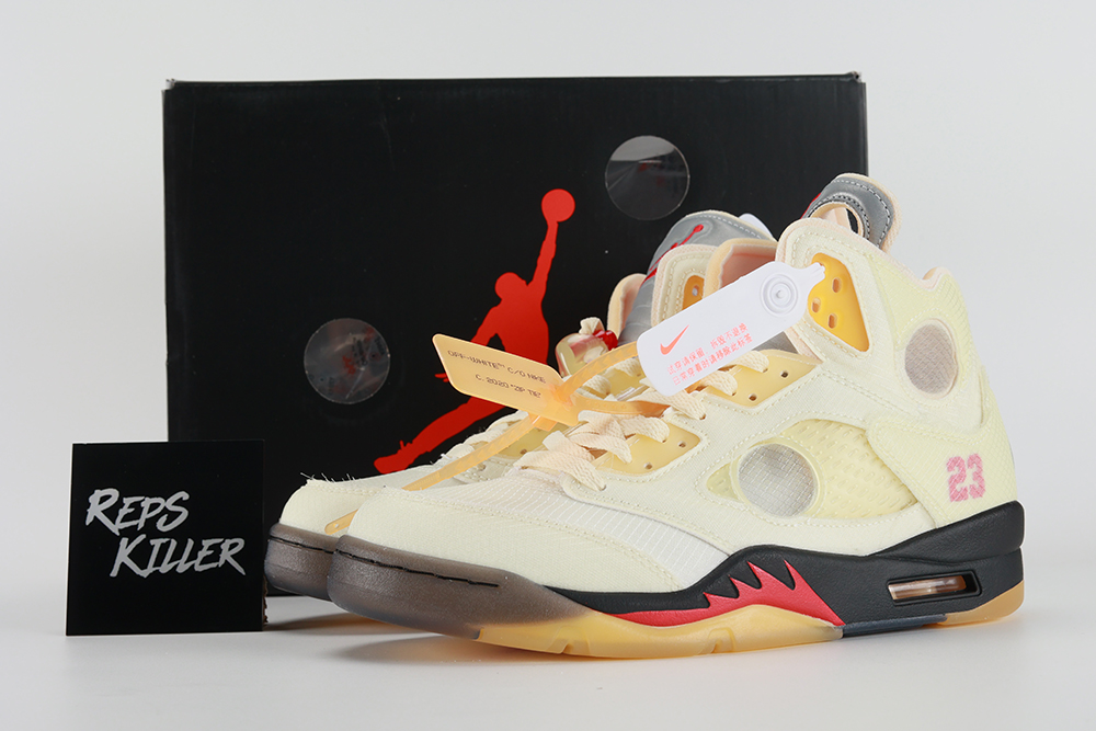 Off White X Air Jordan 5 Sp Sail Replica – Image 1 Off-White x Air Jordan 5 SP 'Sail' Replica