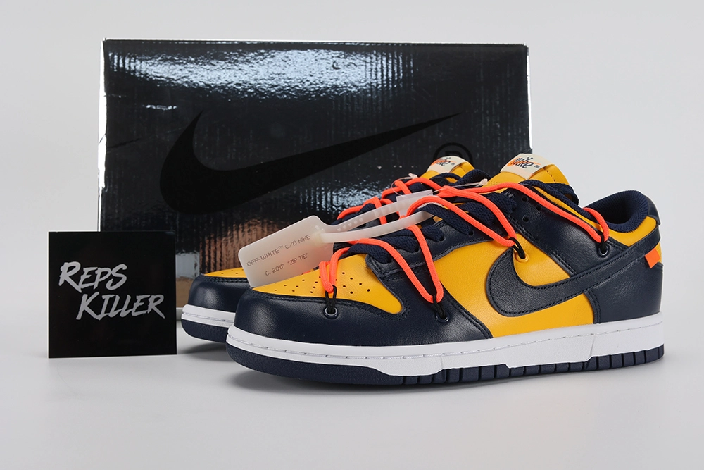 Off White X Dunk Low University Gold – Image 1 off-white-x-dunk-low-'university-gold'-replica