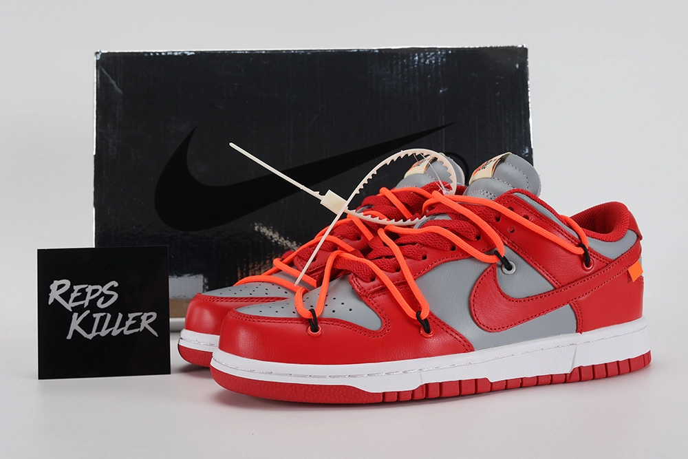 Off White X Dunk Low University Red – Image 1 off-white-x-dunk-low-'university red'-replica