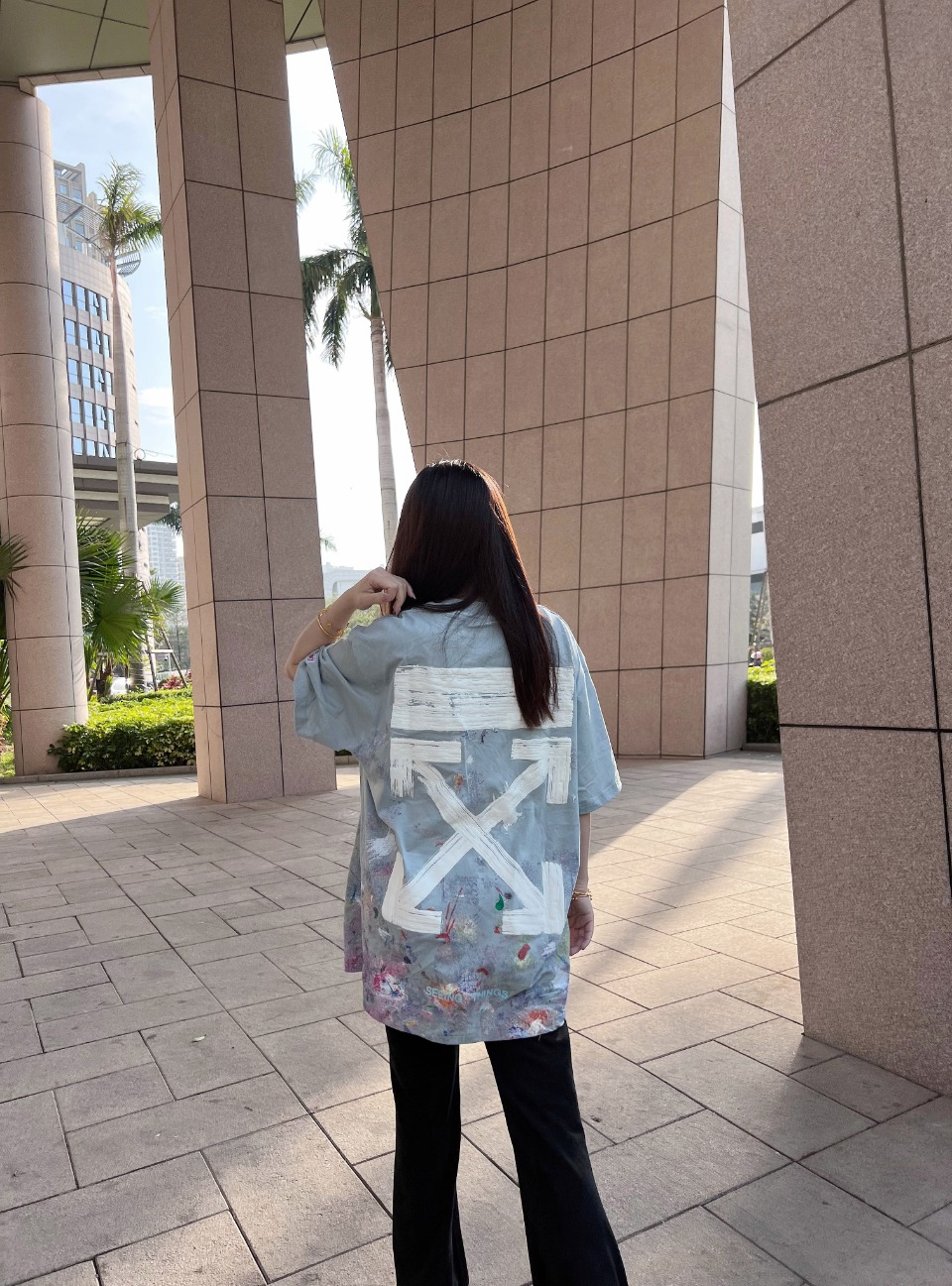 Off White C O Virgil Galaxy Fireworks Splatter Arrows Print Short Sleeve T Shirt &ndash; Image 5