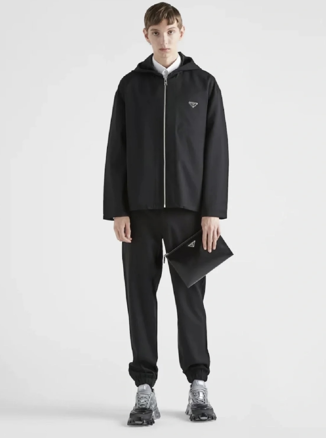 Prada Triangle Logo Patchwork Zip Up Hooded Jacket &ndash; Image 3
