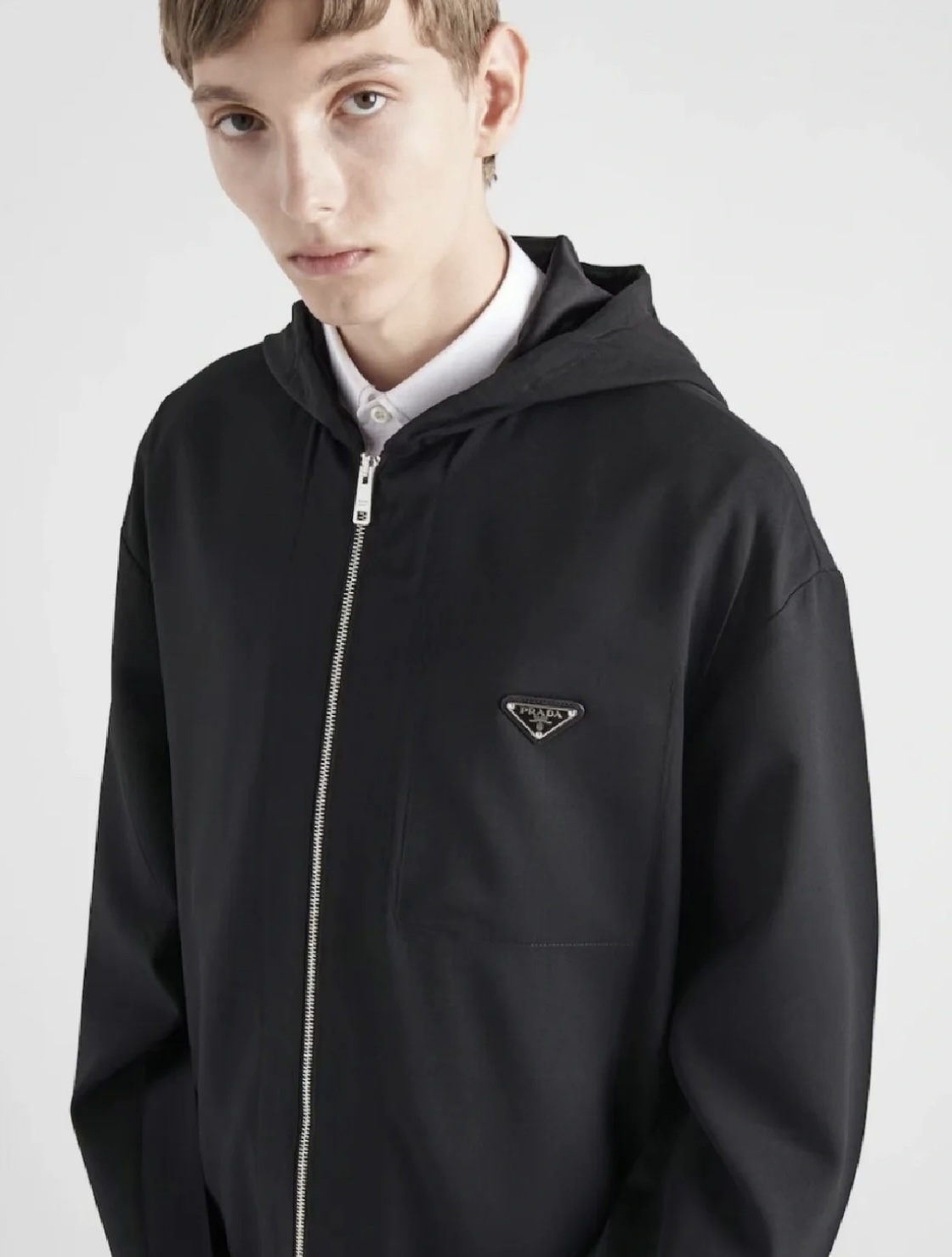 Prada Triangle Logo Patchwork Zip Up Hooded Jacket &ndash; Image 1