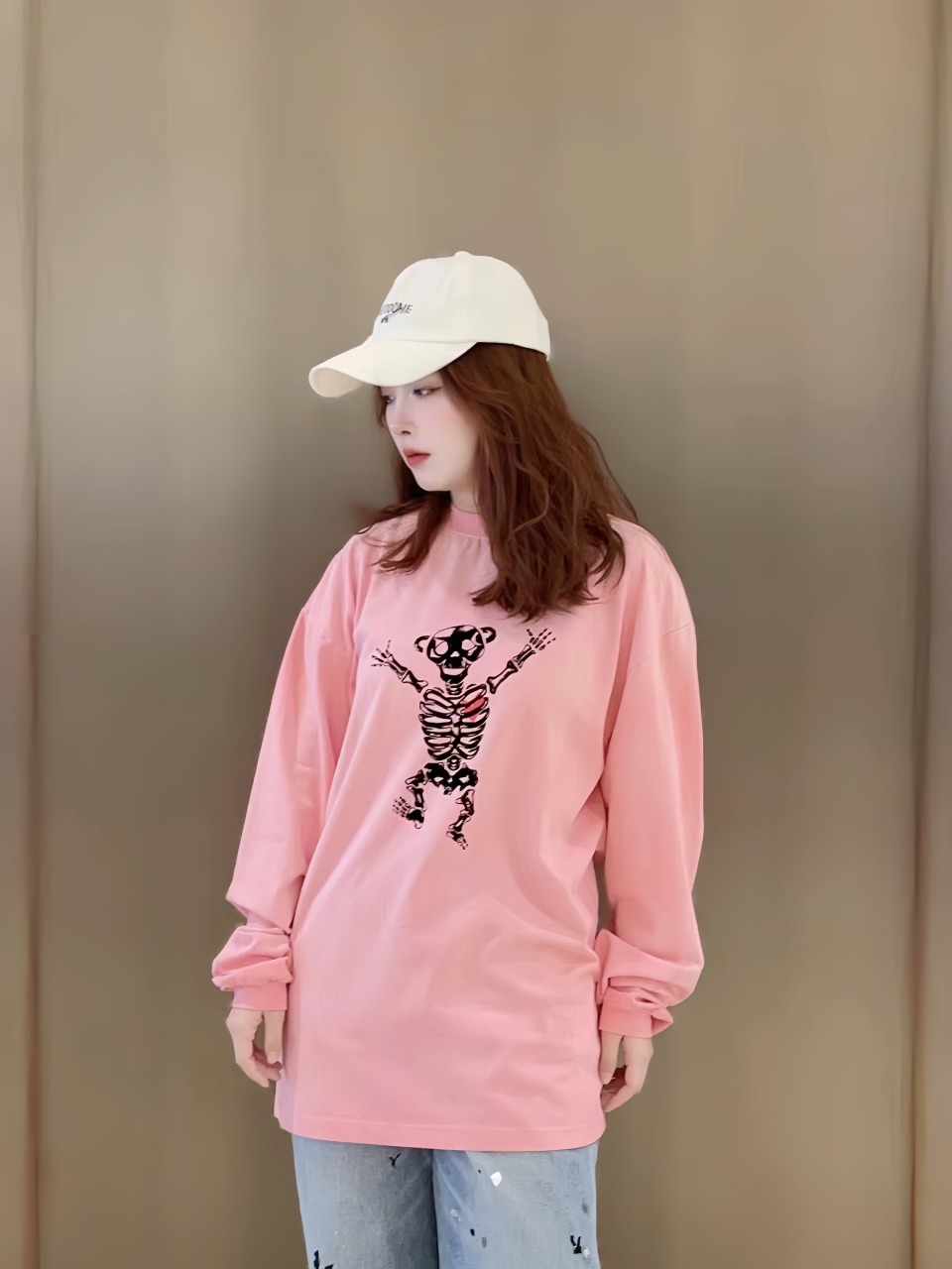 We11Done Skeleton Raised Hands Bear Print Shirt Pink &ndash; Image 1