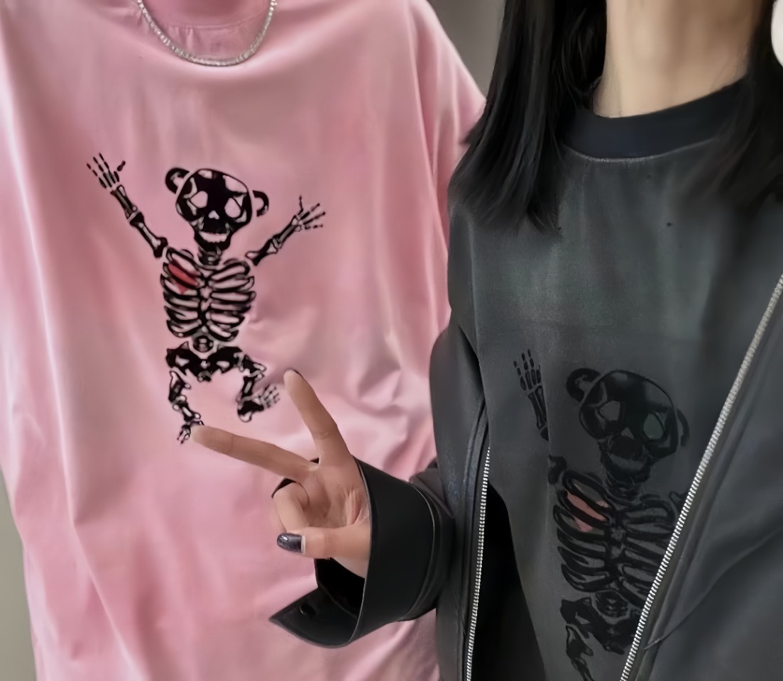 We11Done Skeleton Raised Hands Bear Print Long Sleeve Shirt &ndash; Image 1