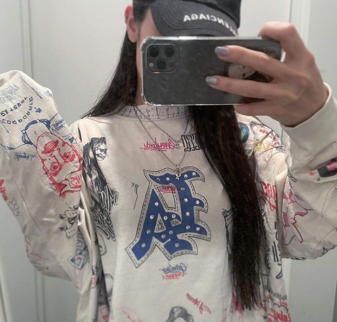 Saint Michael La Diamond All Over Graffiti Print Long Sleeve Shirt – Image 1 Saint Michael La Diamond All Over Graffiti Print Long Sleeve Shirt – Image 1