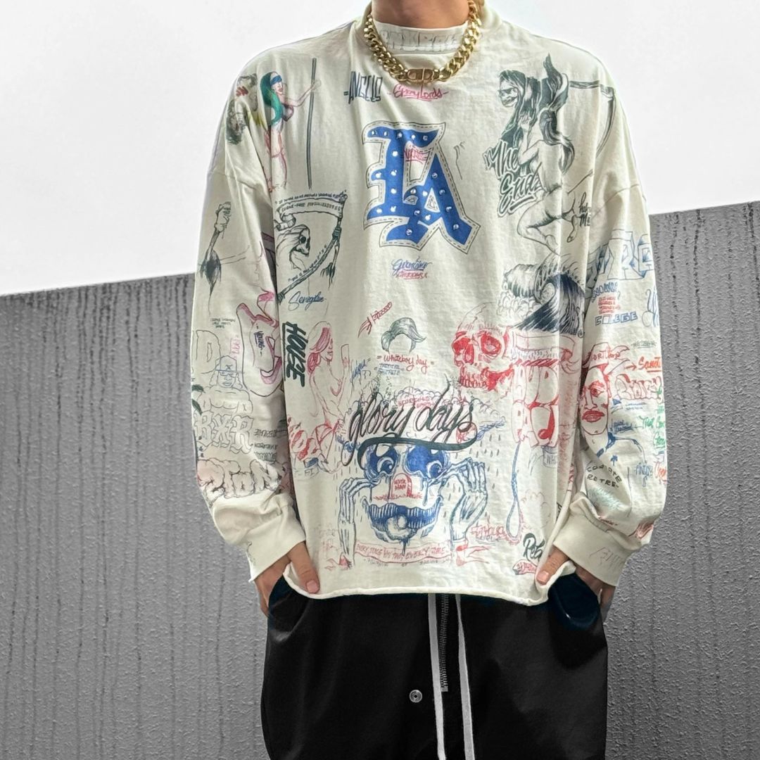 Saint Michael La Diamond All Over Graffiti Print Long Sleeve Shirt – Image 3 Saint Michael La Diamond All Over Graffiti Print Long Sleeve Shirt – Image 3