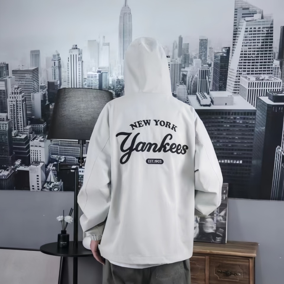 Mlb Ny Signature Lettering Back Print Hooded Jacket White – Image 1 Mlb Ny Signature Lettering Back Print Hooded Jacket White – Image 1