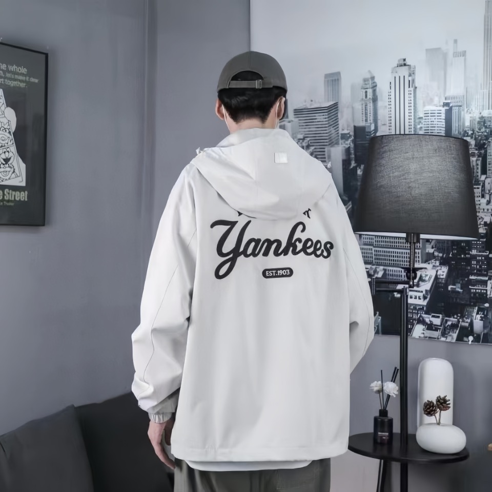 Mlb Ny Signature Lettering Back Print Hooded Jacket White – Image 2 Mlb Ny Signature Lettering Back Print Hooded Jacket White – Image 2