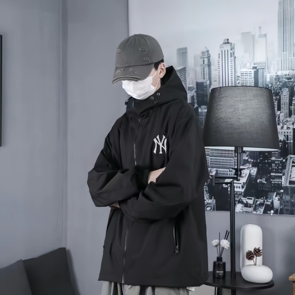 Mlb Ny Signature Lettering Back Print Hooded Jacket Black &ndash; Image 1