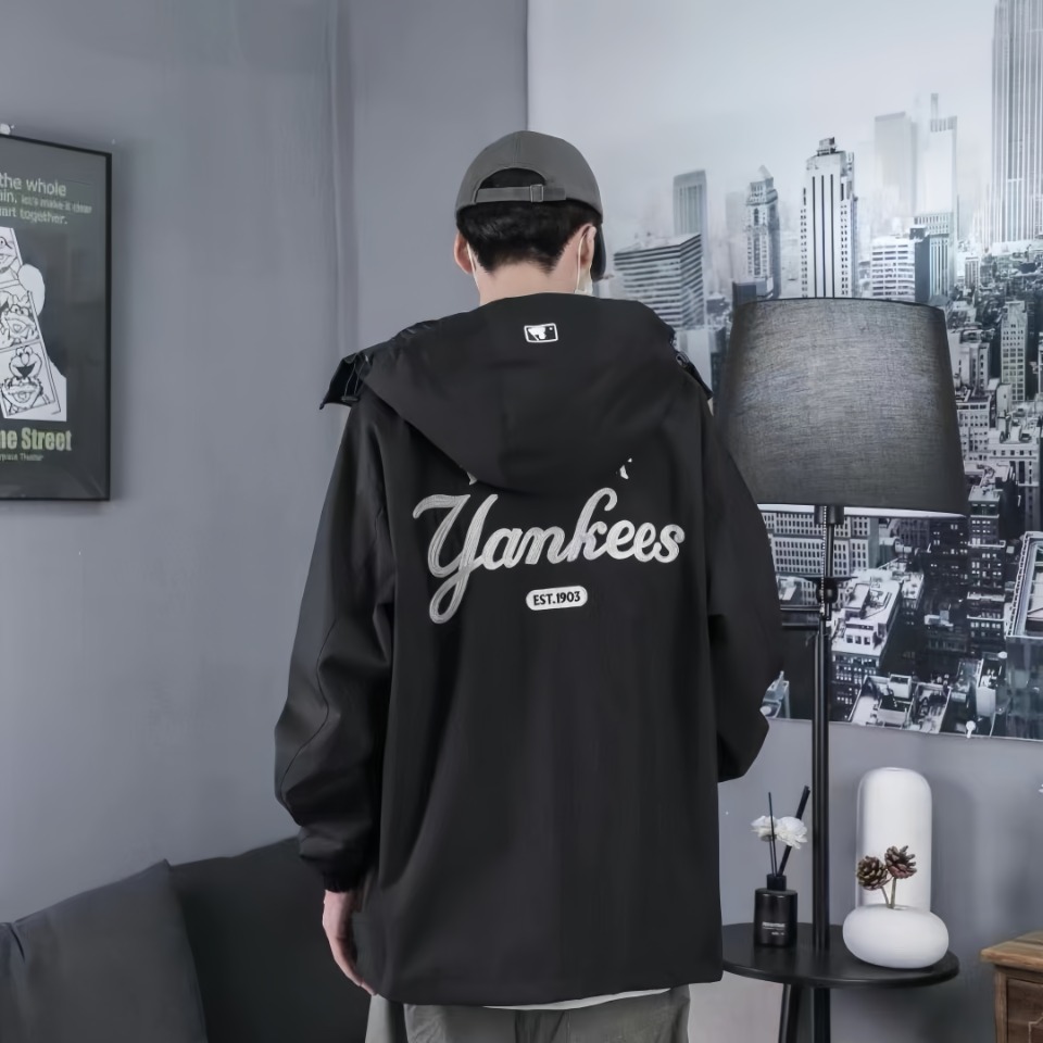 Mlb Ny Signature Lettering Back Print Hooded Jacket Black &ndash; Image 3
